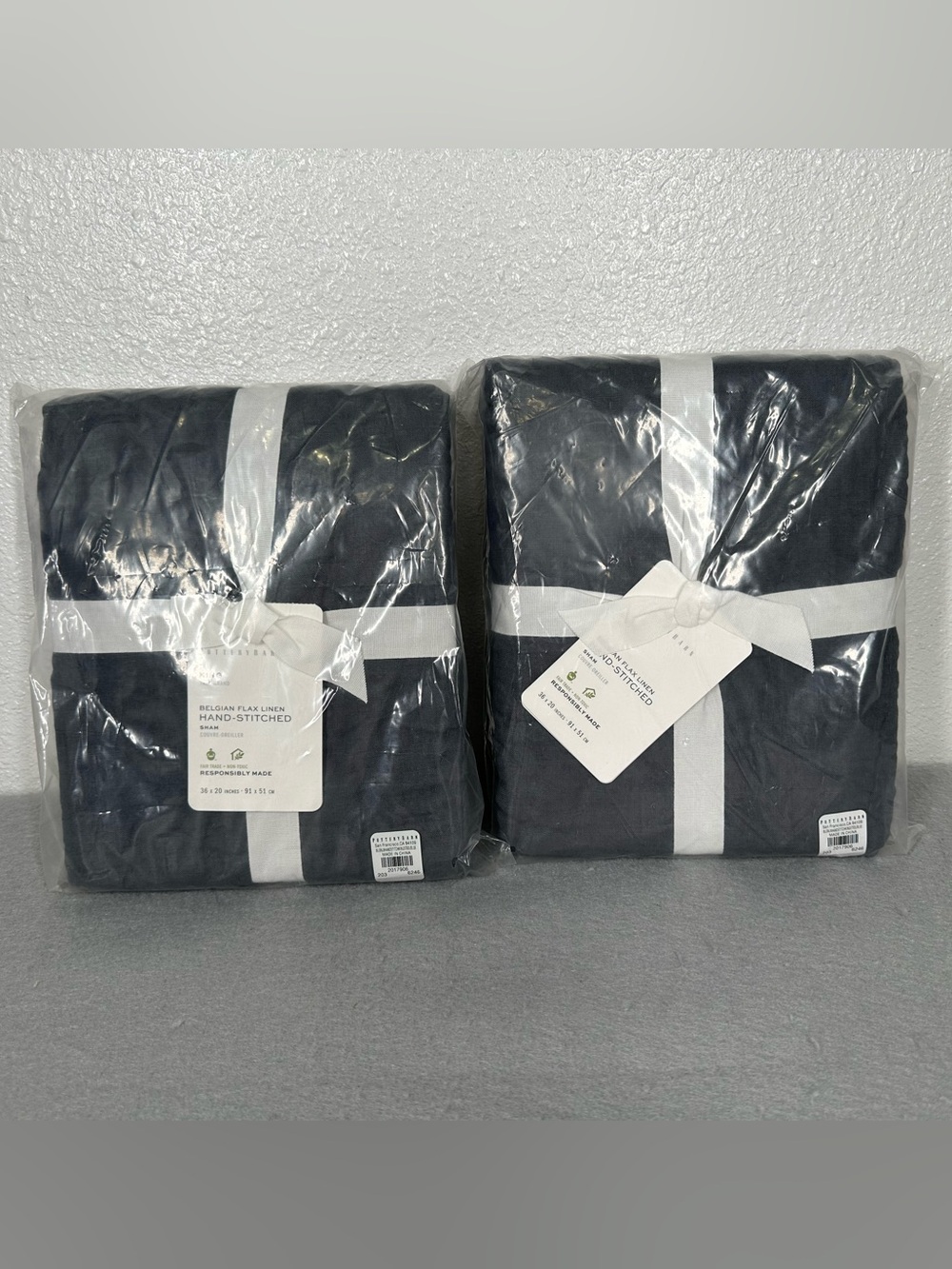 POTTERY BARN Belgian Flax Linen Handcrafted Quilted Sham king size set of 2